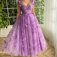 Aline Tulle Midi Prom Dress with 3D Butterflies - Thumbnail 10