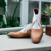 White and Brown Dress Boots for Men's Designer Boots Leather Ankle Boots - Thumbnail 1