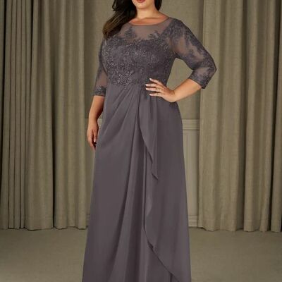 Plus size grey mother of bride/ groom dress lace evening formal gowns prom dress