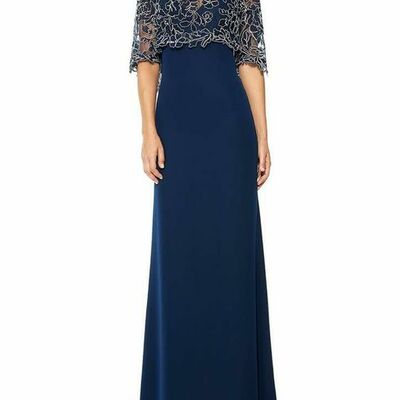 Navy blue mother of bride/ groom dress lace top evening formal gowns prom dress