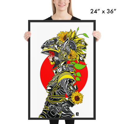 The sunflower soldier (framed print)
