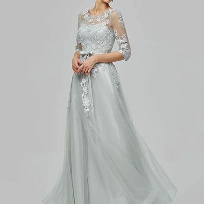 Light grey mother of bride/ groom dress lace evening formal gowns prom dress