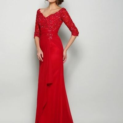 Simple mother of bride/ groom dress red lace evening formal gowns prom dress
