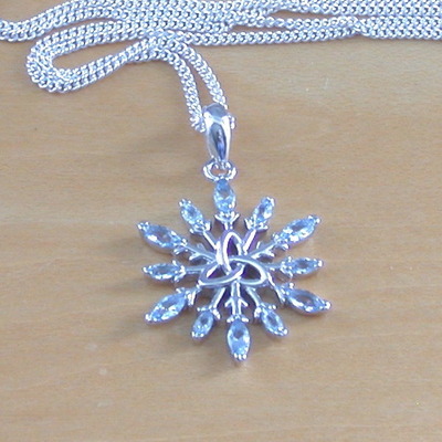 Sterling silver blue topaz triquetra pendant & chain/blue topaz triquetra necklace/topaz jewellery/topaz jewelry/november birthstone/uk