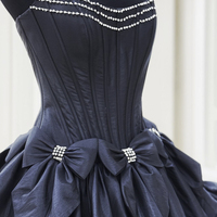 Strapless Black Ruffle Short Knee Length Party Dress with Bow  - Thumbnail 1