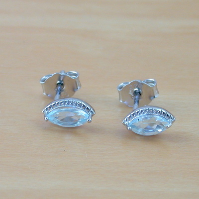 Sterling silver blue topaz marquise stud earrings/topaz earrings/topaz studs/topaz jewellery/topaz jewelry/gemstone earrings/november birthstone/uk