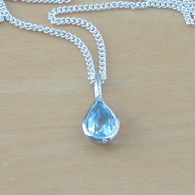 Sterling silver blue topaz teardrop pendant & chain/blue topaz necklace/topaz jewellery/topaz jewelry/november birthstone/gemstone necklace/uk