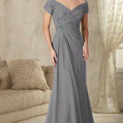 Grey mother of bride/ groom dress simple lace evening formal gowns prom dress
