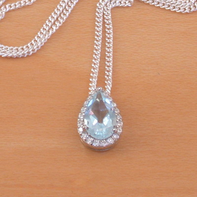Sterling silver blue topaz & cz pendant & chain/blue topaz necklace/topaz jewellery/topaz jewelry/november birthstone/gemstone necklace/uk - Thumbnail 4