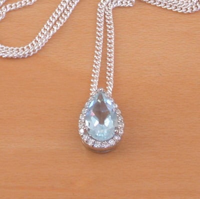 Sterling Silver Blue Topaz & Cz Pendant & Chain/Blue Topaz Necklace/Topaz Jewellery/Topaz Jewelry/November Birthstone/Gemstone Necklace/UK