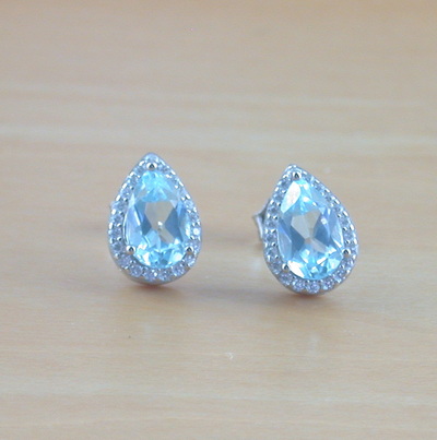 Sterling Silver Blue Topaz & Cz Stud Earrings/Topaz Earrings/Topaz Jewellery/Topaz Jewelry/Gemstone Earrings/November Birthstone/UK