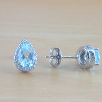 Sterling Silver Blue Topaz & Cz Stud Earrings/Topaz Earrings/Topaz Jewellery/Topaz Jewelry/Gemstone Earrings/November Birthstone/UK - Thumbnail 1