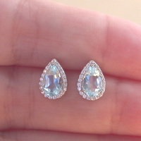 Sterling Silver Blue Topaz & Cz Stud Earrings/Topaz Earrings/Topaz Jewellery/Topaz Jewelry/Gemstone Earrings/November Birthstone/UK - Thumbnail 2