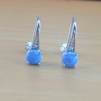 Sterling Silver Blue Opal & Cz Earrings/Blue Opal Hook Earrings/Opal Earrings/Opal Jewellery/Opal Jewelry/October Birthstone/UK - Thumbnail 1