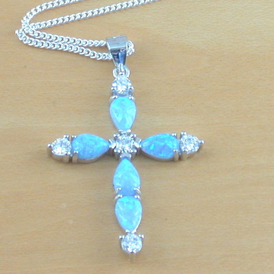 Sterling silver blue opal cross pendant & chain/blue opal necklace/cross pendant/cross jewellery/opal jewellery/opal jewelry