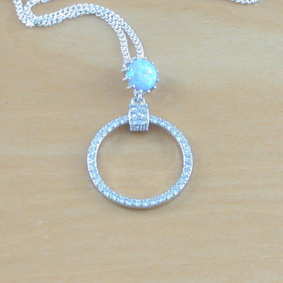 Sterling silver blue opal pendant & chain/blue opal necklace/blue opal jewellery/blue opal jewelry/opal & cz necklace/uk