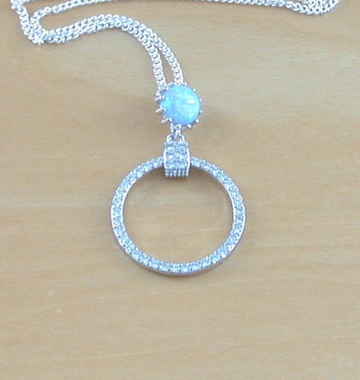 Sterling Silver Blue Opal Pendant & Chain/Blue Opal Necklace/Blue Opal Jewellery/Blue Opal Jewelry/Opal & Cz Necklace/UK