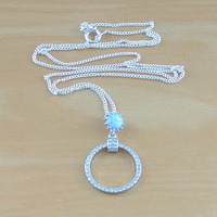 Sterling Silver Blue Opal Pendant & Chain/Blue Opal Necklace/Blue Opal Jewellery/Blue Opal Jewelry/Opal & Cz Necklace/UK - Thumbnail 1