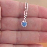 Sterling Silver Blue Opal Heart Pendant & Chain/Blue Opal Necklace/Blue Opal Jewellery/Blue Opal Jewelry/Opal Necklace/UK - Thumbnail 3