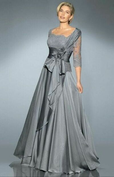 Grey Mother of Bride/ Groom Dress Simple Lace Evening Formal Gowns Prom Dress
