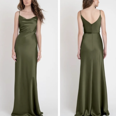Olive green bridesmaid dresses spaghetti straps long length