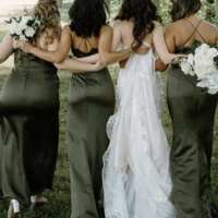 Olive Green Bridesmaid Dresses Silk Criss Cross Back Long Length - Thumbnail 1
