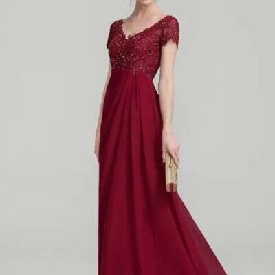 Wine red burgundy mother of bride/ groom dress simple lace evening formal gowns prom dress