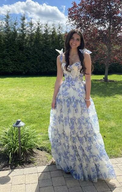 Special A-Line Floral Pattern Chiffon Prom Dresses