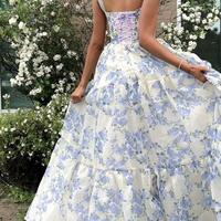 Special A-Line Floral Pattern Chiffon Prom Dresses - Thumbnail 1