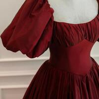 Floor Length Wine Red Short Sleeves Long Ball Gown Evening Dresses - Thumbnail 1
