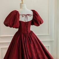 Floor Length Wine Red Short Sleeves Long Ball Gown Evening Dresses - Thumbnail 2