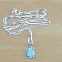 Sterling Silver Blue Opal Pendant & Chain/Blue Opal Necklace/Opal Necklace/Opal Jewellery/Opal Jewelry/Opal Necklace/UK - Thumbnail 1