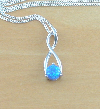 Sterling Silver Blue Opal Pendant & Chain/Blue Opal Necklace/Opal Jewellery/Opal Jewelry/October Birthstone/UK