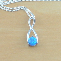 Sterling Silver Blue Opal Pendant & Chain/Blue Opal Necklace/Opal Jewellery/Opal Jewelry/October Birthstone/UK - Thumbnail 5
