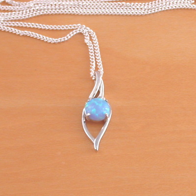 Sterling silver blue opal pendant & 18" silver chain/sterling silver blue opal necklace/blue opal jewellery/blue opal jewelry/october birthstone/uk