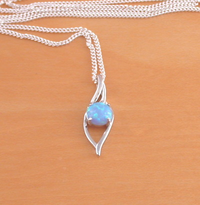 Sterling Silver Blue Opal Pendant & 18" Silver Chain/Sterling Silver Blue Opal Necklace/Blue Opal Jewellery/Blue Opal Jewelry/October Birthstone/UK