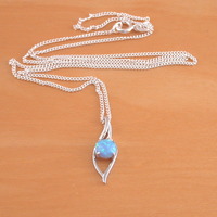 Sterling Silver Blue Opal Pendant & 18" Silver Chain/Sterling Silver Blue Opal Necklace/Blue Opal Jewellery/Blue Opal Jewelry/October Birthstone/UK - Thumbnail 1