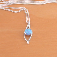Sterling Silver Blue Opal Pendant & 18" Silver Chain/Sterling Silver Blue Opal Necklace/Blue Opal Jewellery/Blue Opal Jewelry/October Birthstone/UK - Thumbnail 5
