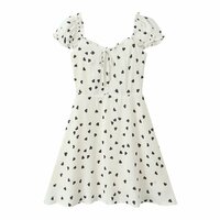 Heart Print Slim Fit Lace-Up Bowknot Fly Sleeve Mini Dress - Thumbnail 2