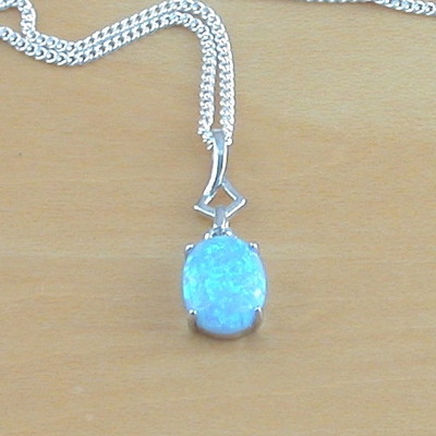 925 blue opal pendant & 18" silver chain/blue opal necklace/blue opal jewelry/opal jewellery/opal jewelery/october birthstone/oval opal