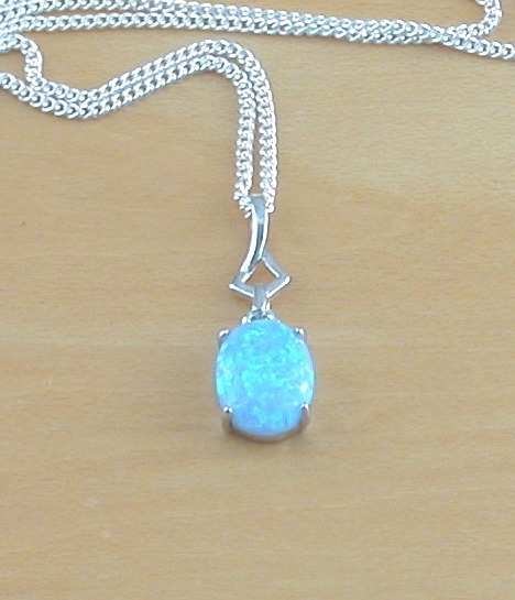925 Blue Opal Pendant & 18" Silver Chain/Blue Opal Necklace/Blue Opal Jewelry/Opal Jewellery/Opal Jewelery/October Birthstone/Oval Opal