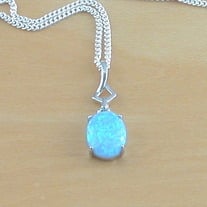 925 Blue Opal Pendant & 18" Silver Chain/Blue Opal Necklace/Blue Opal Jewelry/Opal Jewellery/Opal Jewelery/October Birthstone/Oval Opal