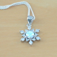 Sterling Silver White Opal & CZ Snowflake Pendant & Chain/Opal Necklace/Opal Jewellery/Opal Jewelry/Snowflake Necklace/October Birthstone/UK - Thumbnail 4