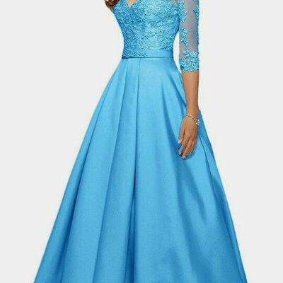 Blue mother of bride/ groom dress simple lace evening formal gowns prom dress