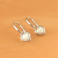 Sterling Silver White Opal Heart Earrings/Opal Heart Drop Earrings/Opal Studs/Opal Jewellery/Opal Jewelry/October Birthstone/UK - Thumbnail 3