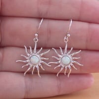 White Opal Sun Earrings/ Sterling Silver Opal Earrings/Opal Jewellery/Silver Sun Earrings/Opal Jewelry/October Birthstone/UK - Thumbnail 3