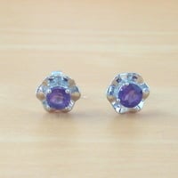 Sterling Silver Amethyst Gemstone Flower Stud Earrings/Amethyst Studs/Amethyst Earrings/Amethyst Jewellery/Amethyst Jewelry/February Birthstone/UK - Thumbnail 4