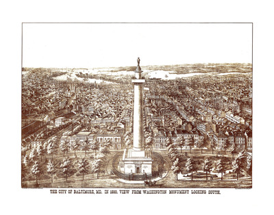 Baltimore, MD in 1880 - View From Washington Monument Looking South, Bird's Eye, Aerial, Panorama, Vintage, Antique, Giclée, Fine Art