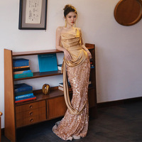 New Fashion Strapless Sequins Mermaid Evening Dress Bride Gown French Luxury Wedding Dresses For Women - Thumbnail 2