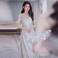  Off The Shoulder Evening Dresses Prom Gown Sleeveless Sequined Dress - Thumbnail 1